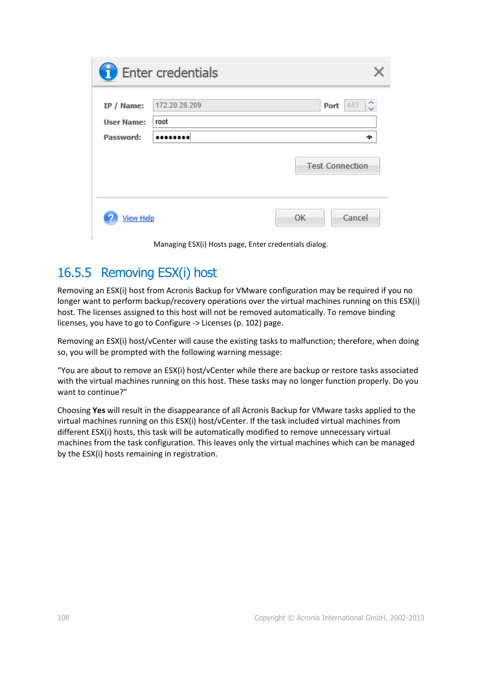 5 removing esx(i) host | Acronis Backup for VMware 9 - User Guide User Manual | Page 108 / 127