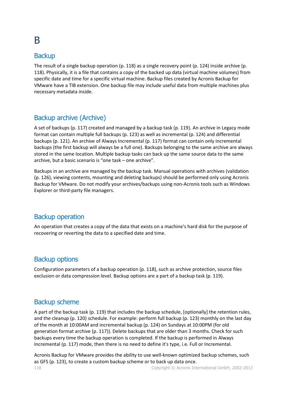 Backup, Backup archive (archive), Backup operation | Backup options, Backup scheme | Acronis Backup for VMware 9 - User Guide User Manual | Page 118 / 127
