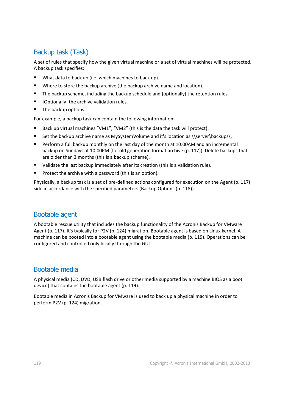 Backup task (task), Bootable agent, Bootable media | P. 119) | Acronis Backup for VMware 9 - User Guide User Manual | Page 119 / 127