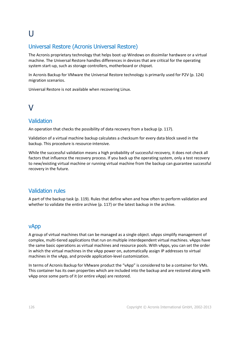 Universal restore (acronis universal restore), Validation, Validation rules | Vapp | Acronis Backup for VMware 9 - User Guide User Manual | Page 126 / 127