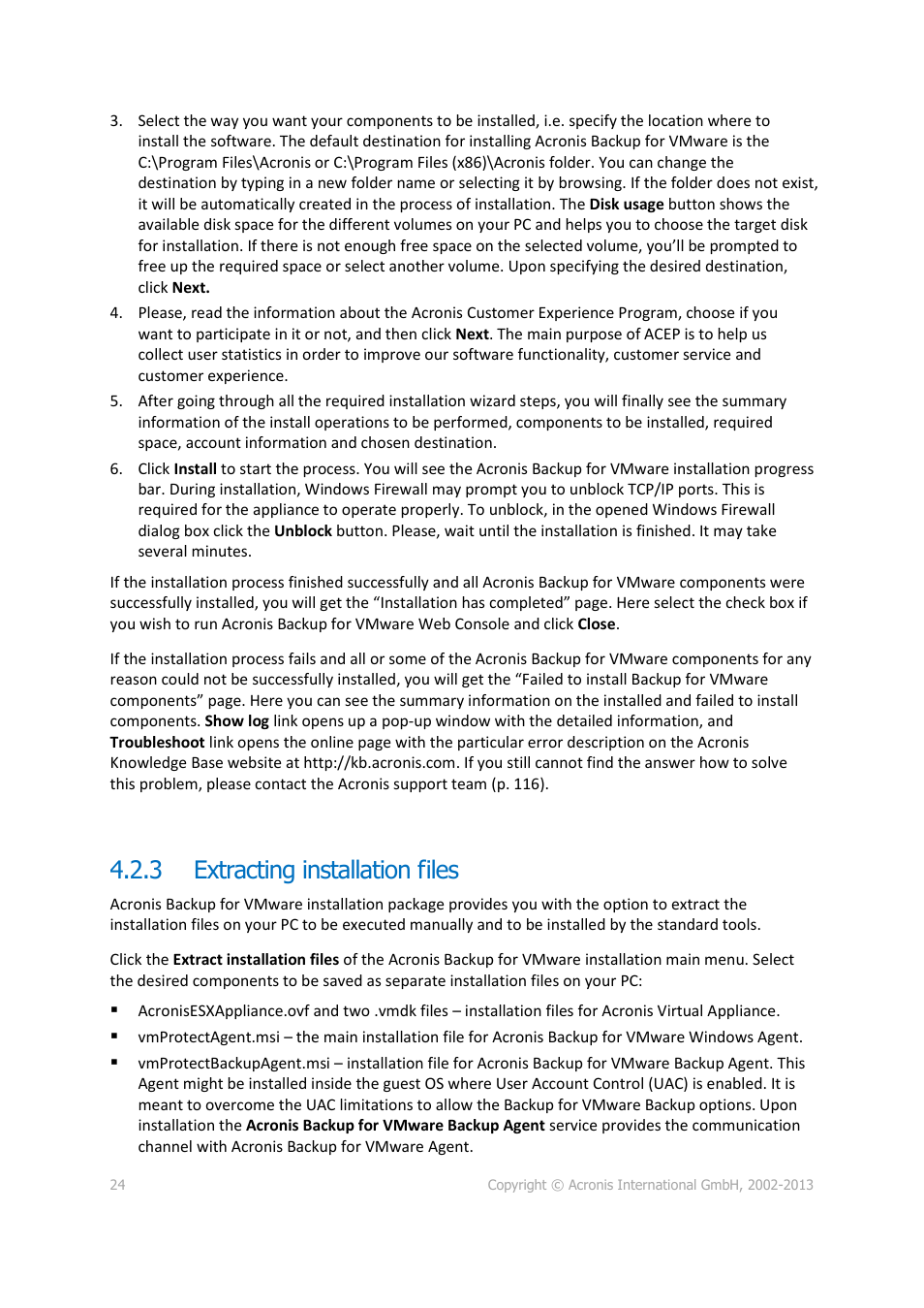 3 extracting installation files, Extracting installation files | Acronis Backup for VMware 9 - User Guide User Manual | Page 24 / 127