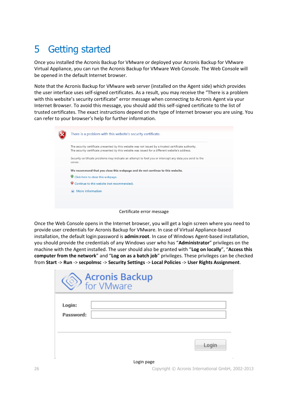 5 getting started, Getting started | Acronis Backup for VMware 9 - User Guide User Manual | Page 26 / 127