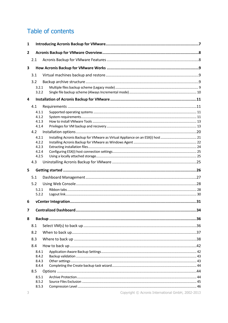 Acronis Backup for VMware 9 - User Guide User Manual | Page 3 / 127