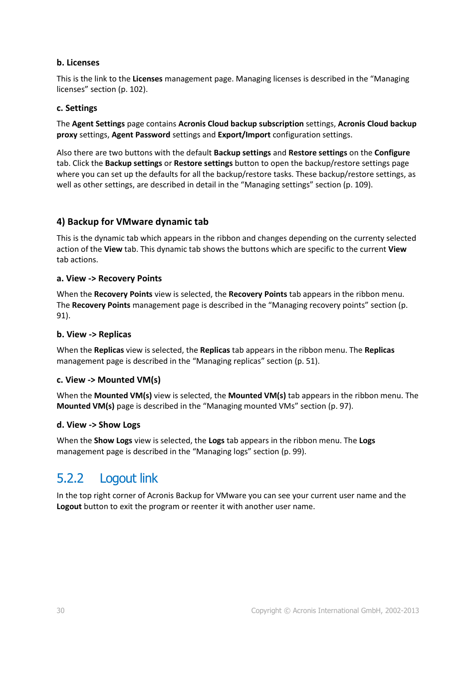 2 logout link, Logout link | Acronis Backup for VMware 9 - User Guide User Manual | Page 30 / 127