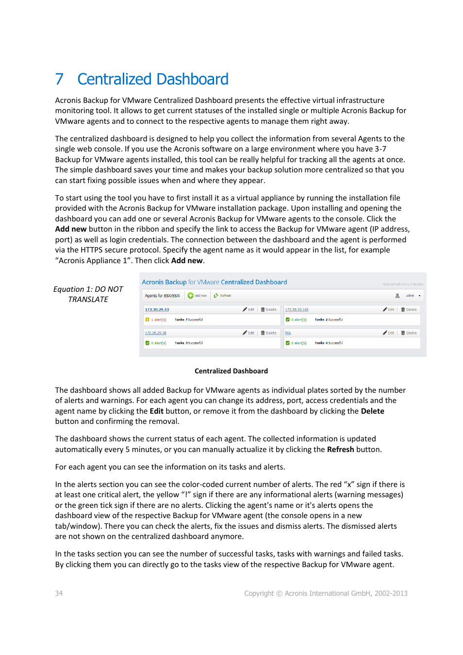 7 centralized dashboard, Centralized dashboard | Acronis Backup for VMware 9 - User Guide User Manual | Page 34 / 127