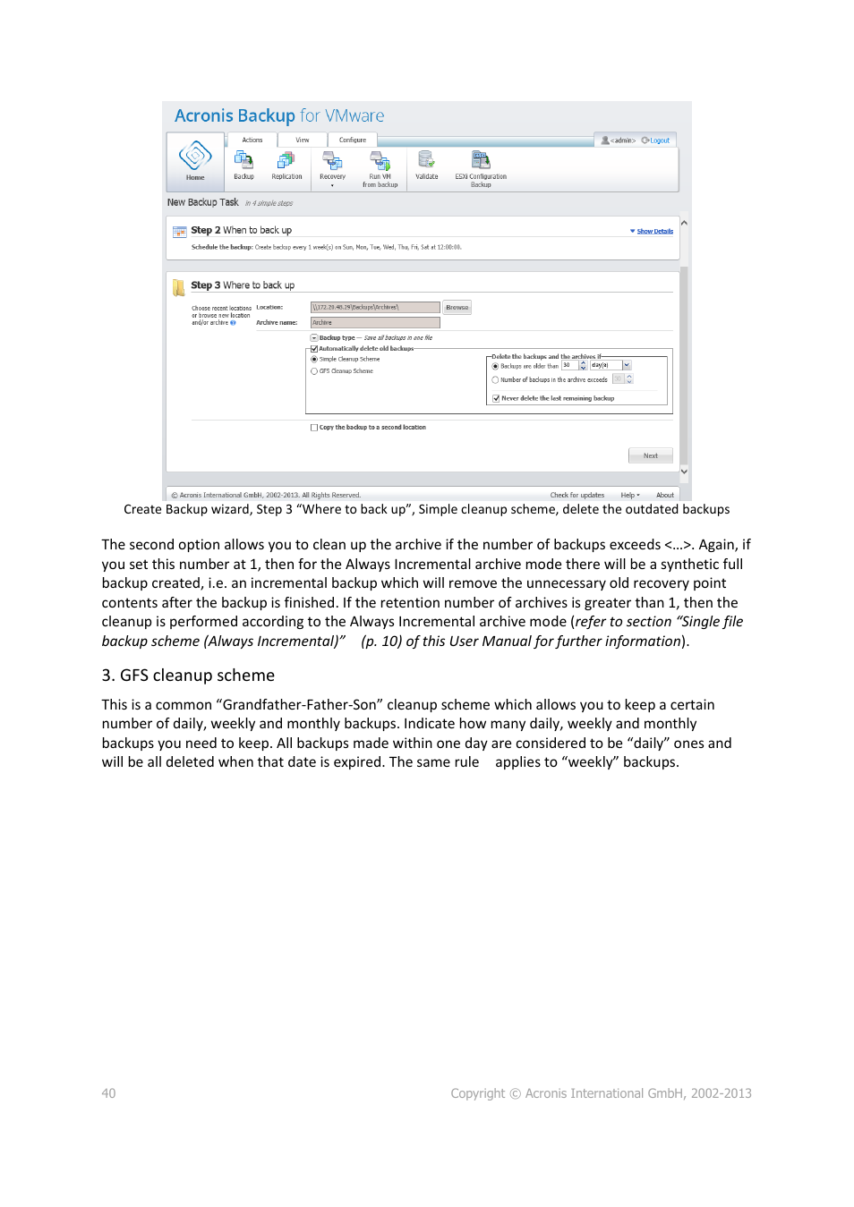 Gfs cleanup scheme | Acronis Backup for VMware 9 - User Guide User Manual | Page 40 / 127