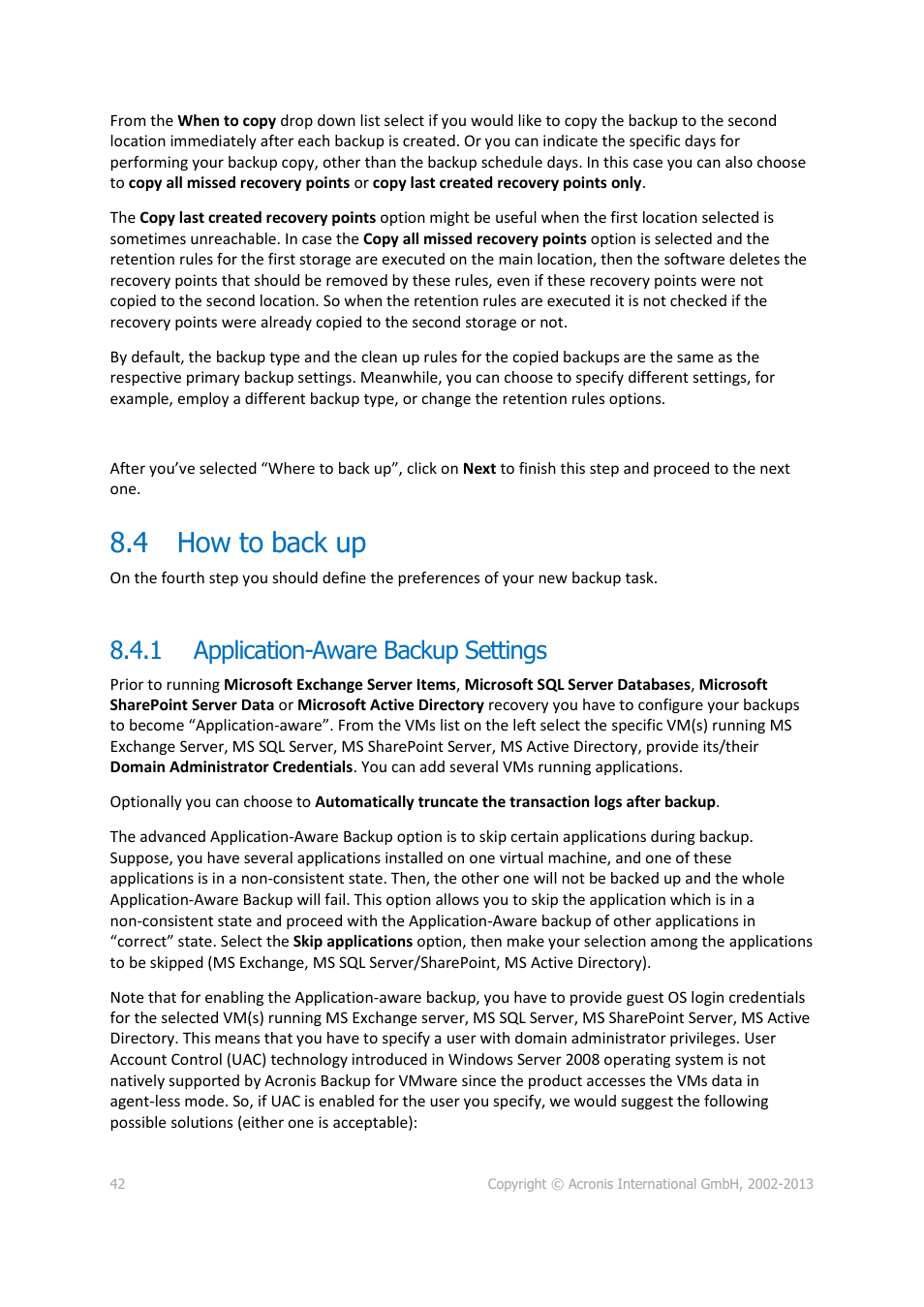 4 how to back up, 1 application-aware backup settings, How to back up | Application-aware backup settings | Acronis Backup for VMware 9 - User Guide User Manual | Page 42 / 127