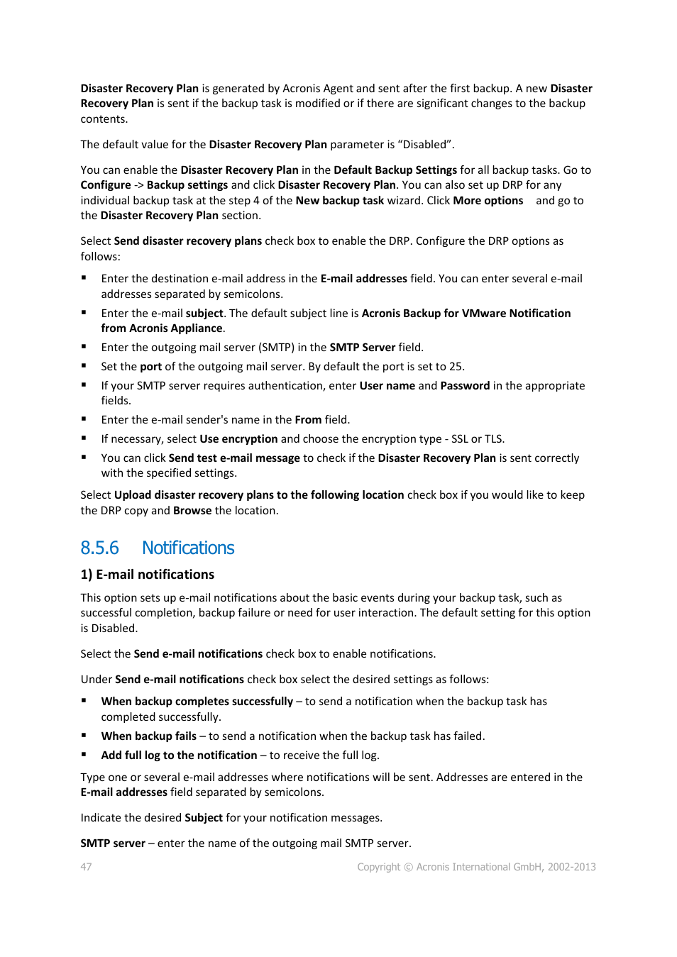 6 notifications, Notifications | Acronis Backup for VMware 9 - User Guide User Manual | Page 47 / 127