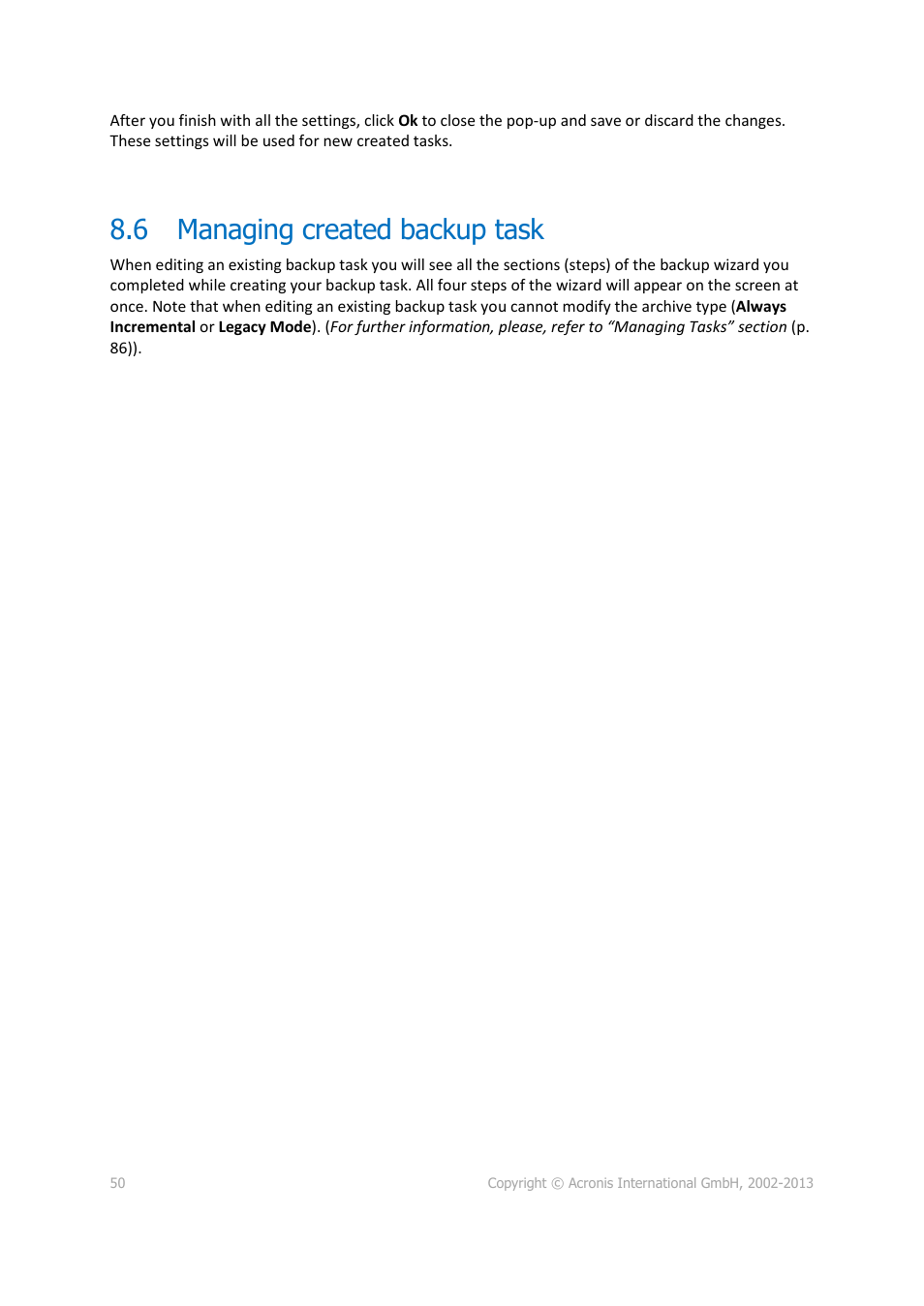 6 managing created backup task, Managing created backup task | Acronis Backup for VMware 9 - User Guide User Manual | Page 50 / 127