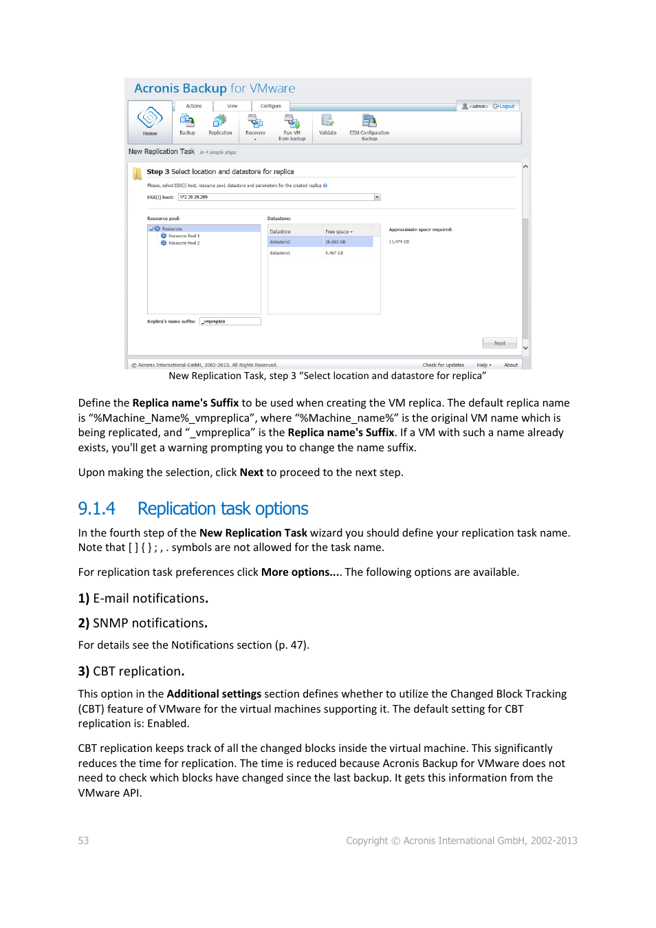 4 replication task options, Replication task options | Acronis Backup for VMware 9 - User Guide User Manual | Page 53 / 127