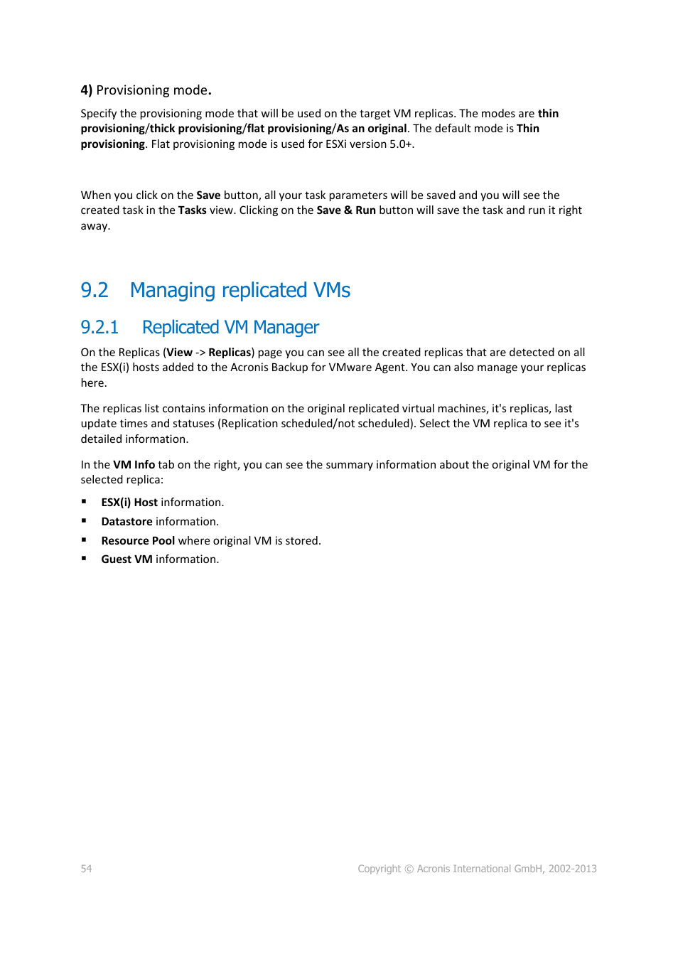 2 managing replicated vms, 1 replicated vm manager, Managing replicated vms | Replicated vm manager, P. 54) | Acronis Backup for VMware 9 - User Guide User Manual | Page 54 / 127