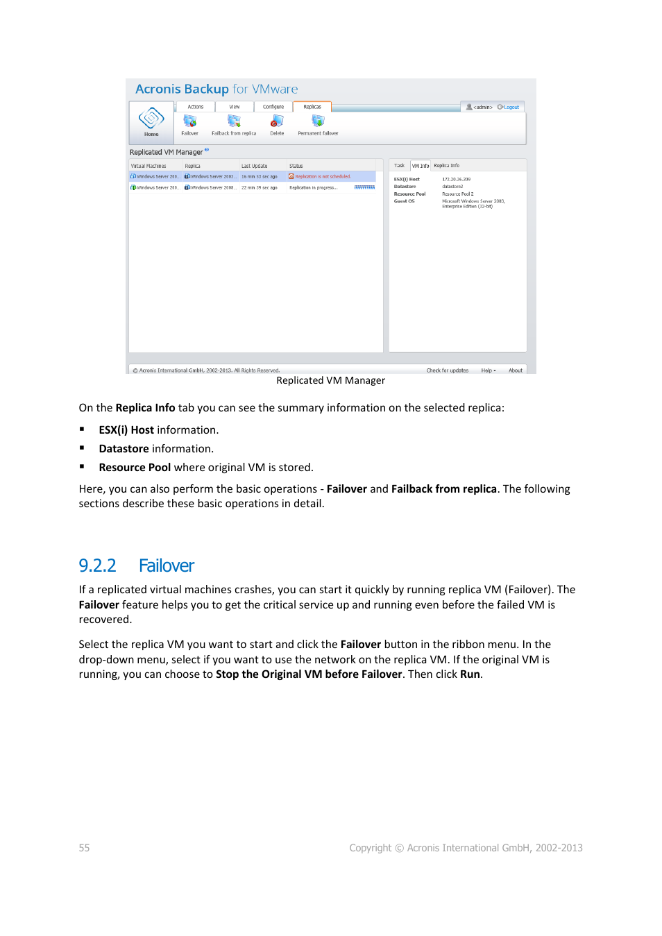 2 failover, Failover | Acronis Backup for VMware 9 - User Guide User Manual | Page 55 / 127