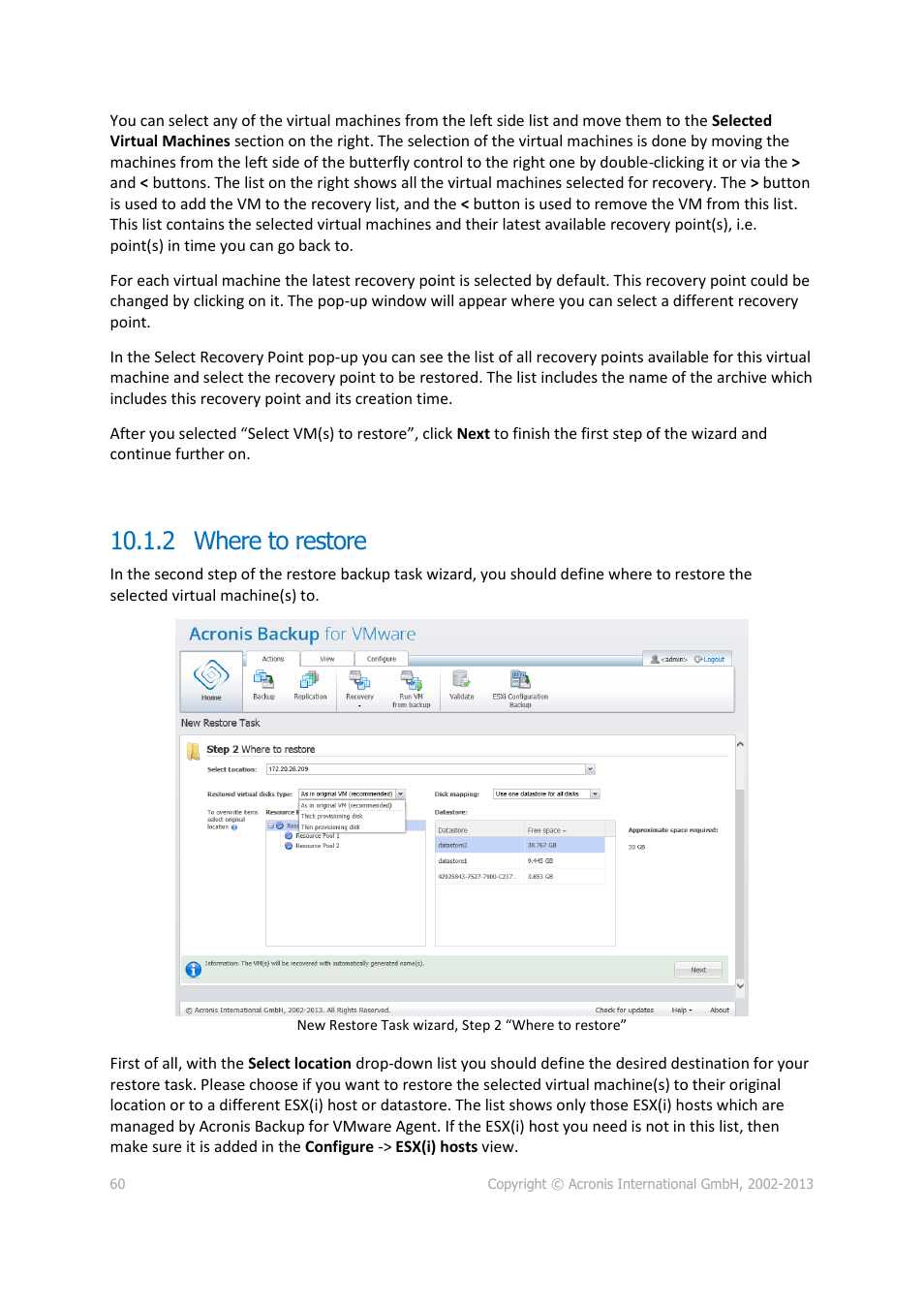 2 where to restore | Acronis Backup for VMware 9 - User Guide User Manual | Page 60 / 127