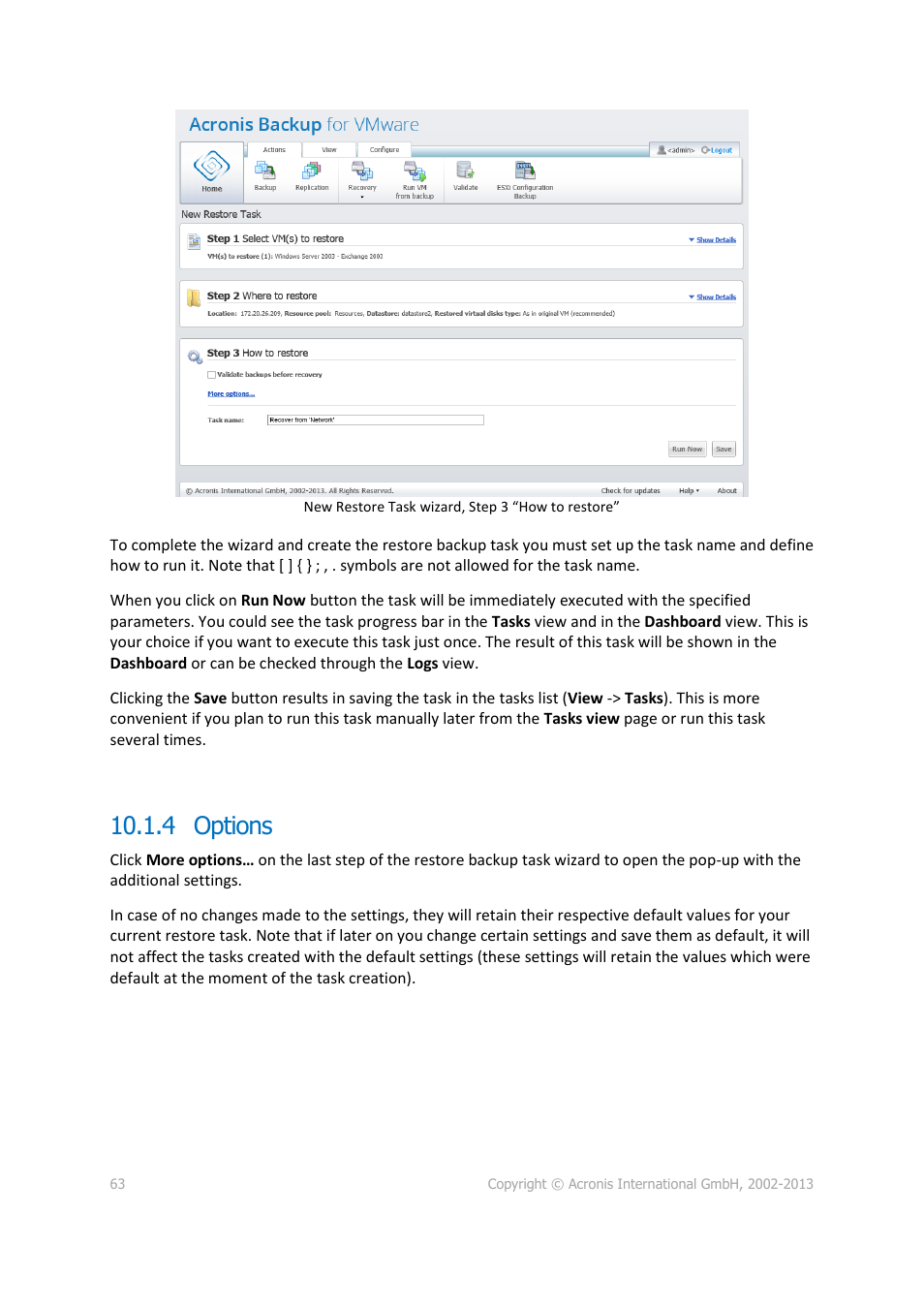 4 options | Acronis Backup for VMware 9 - User Guide User Manual | Page 63 / 127