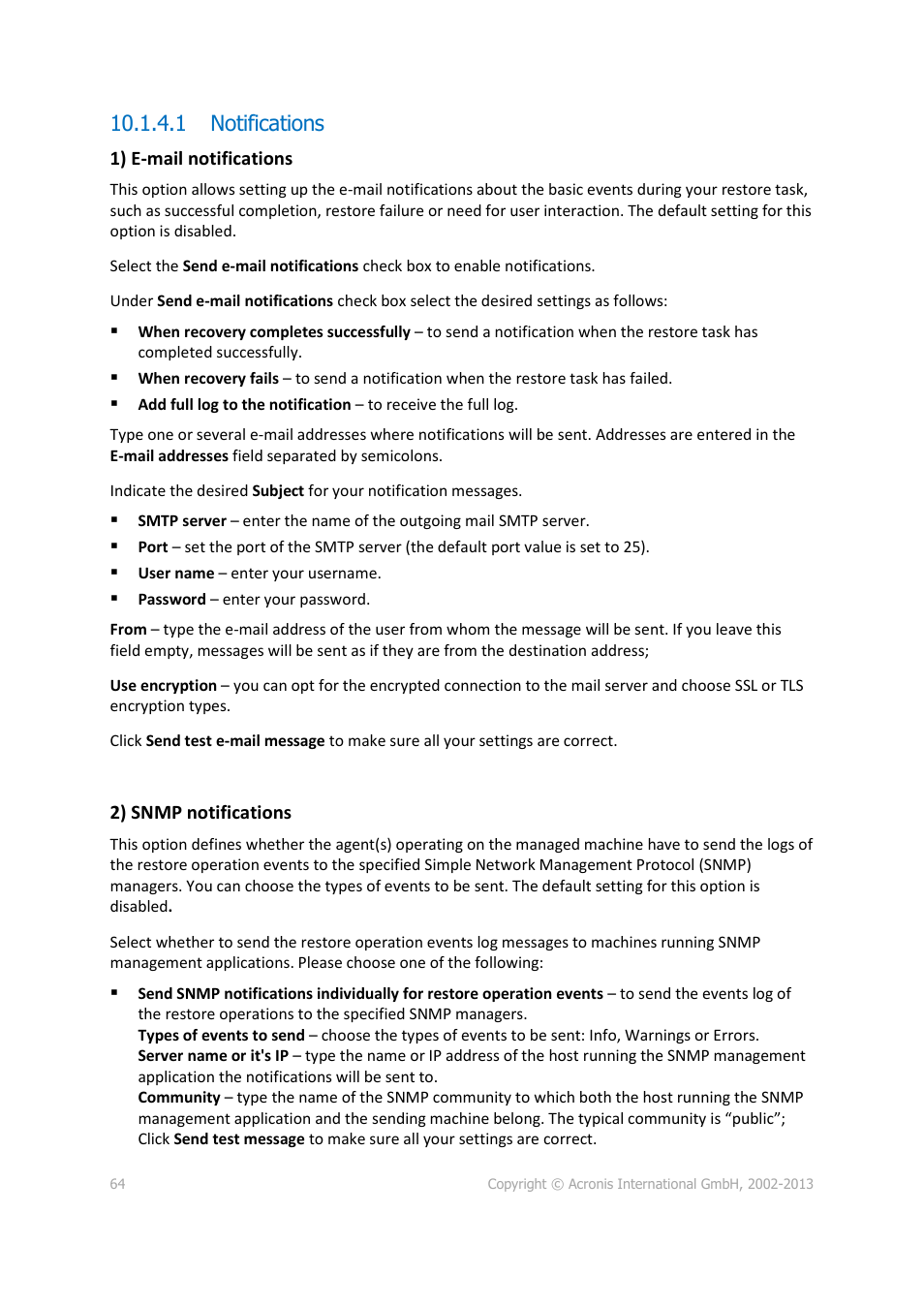 1 notifications | Acronis Backup for VMware 9 - User Guide User Manual | Page 64 / 127