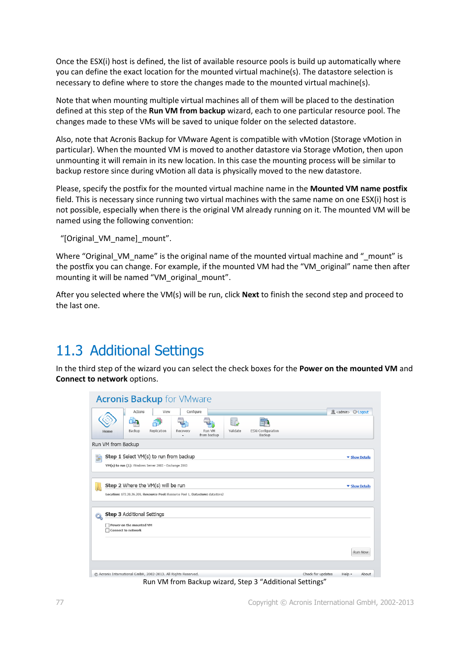 3 additional settings, Additional settings | Acronis Backup for VMware 9 - User Guide User Manual | Page 77 / 127