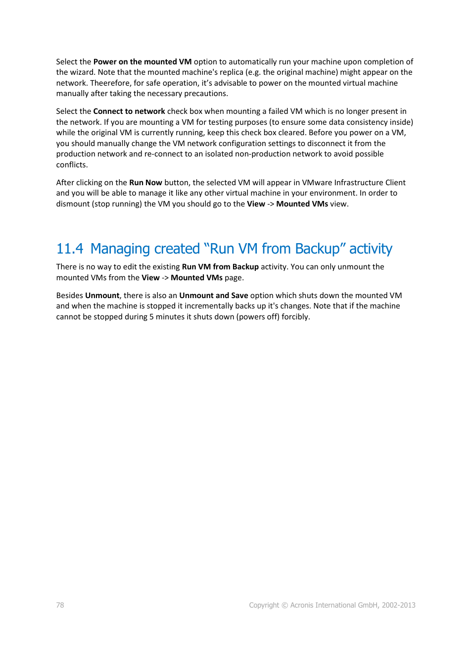 4 managing created “run vm from backup” activity, Managing created “run vm from backup” activity | Acronis Backup for VMware 9 - User Guide User Manual | Page 78 / 127