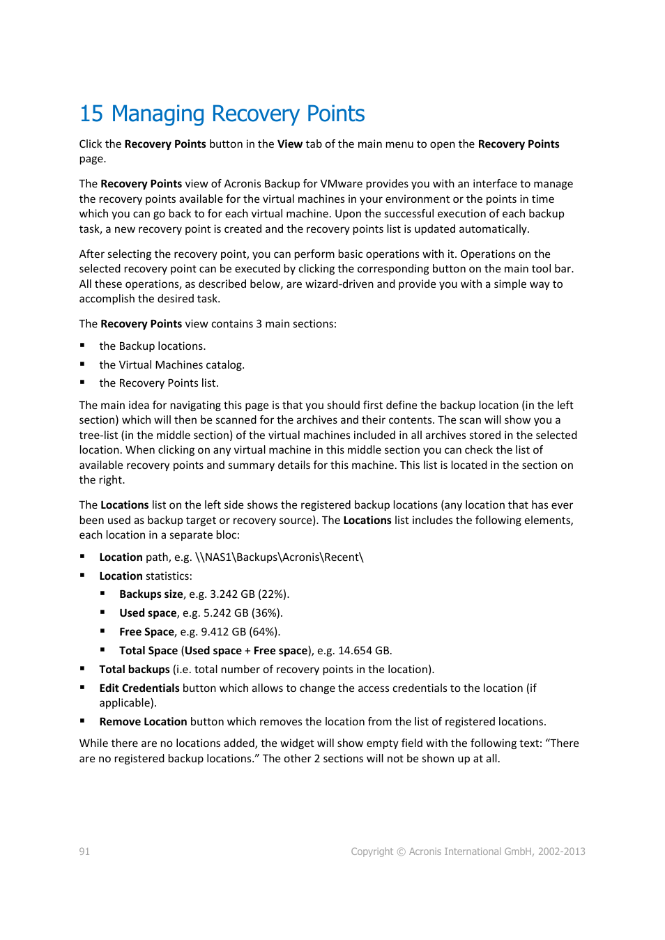 15 managing recovery points, Managing recovery points | Acronis Backup for VMware 9 - User Guide User Manual | Page 91 / 127