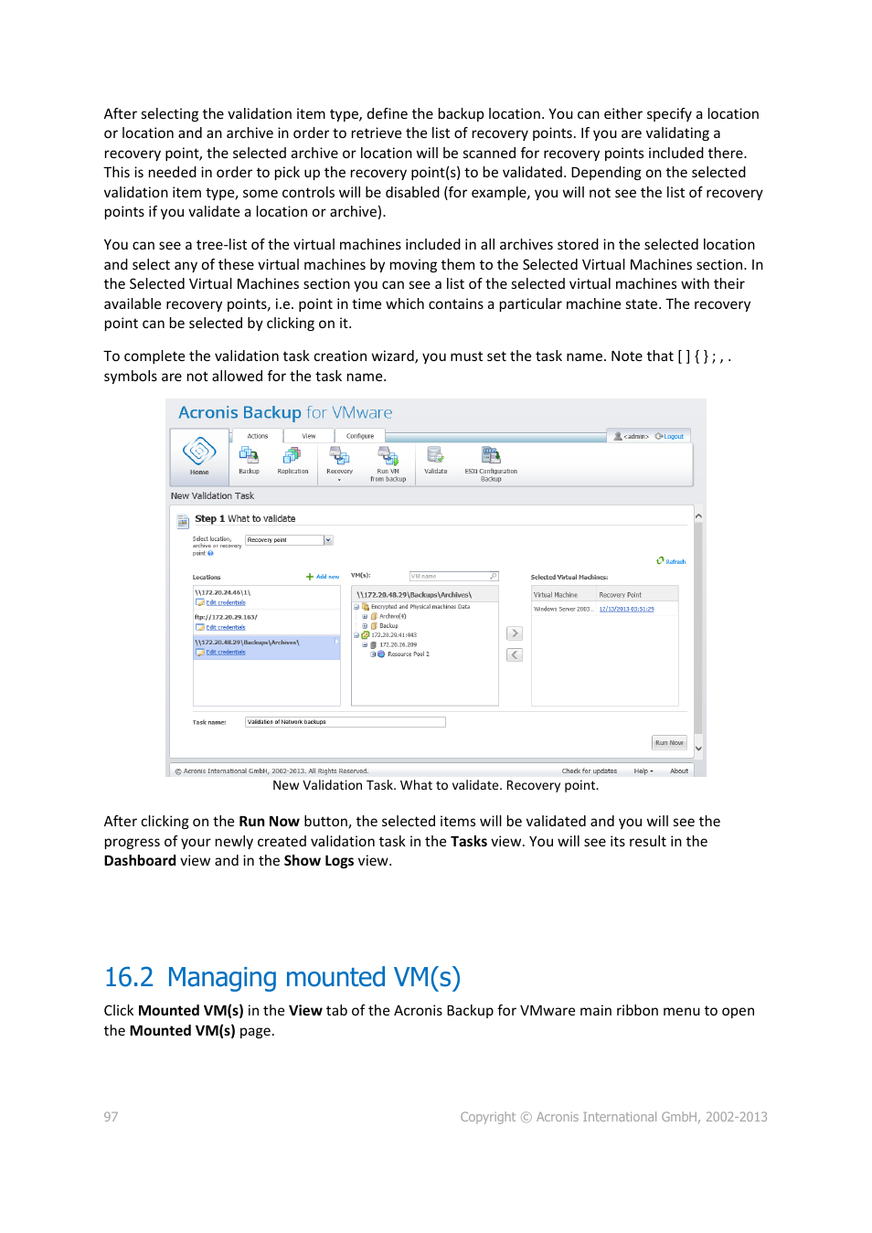 2 managing mounted vm(s), Managing mounted vm(s), P. 97) | Acronis Backup for VMware 9 - User Guide User Manual | Page 97 / 127