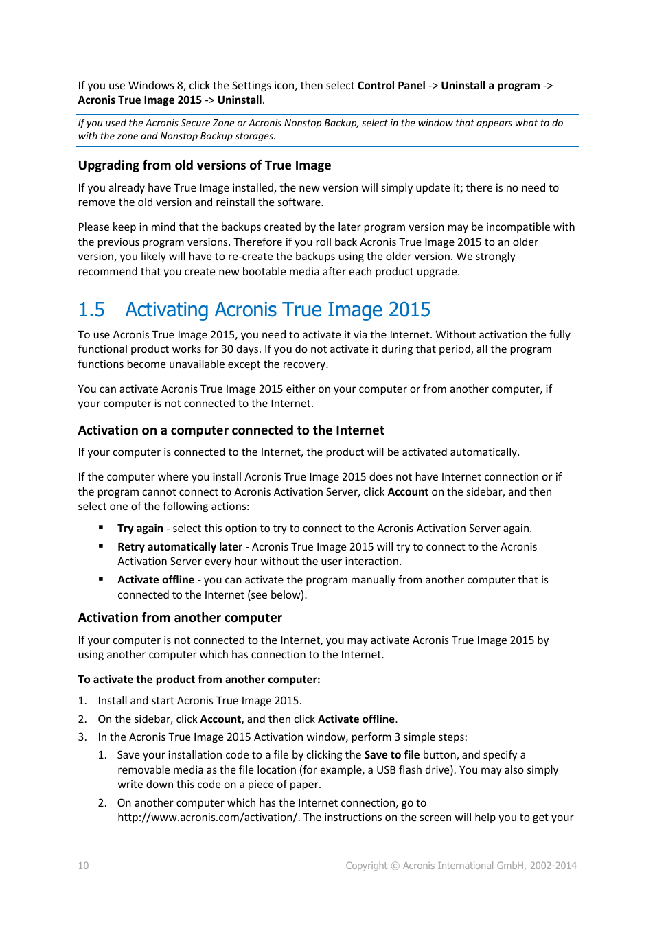 5 activating acronis true image 2015, Activating acronis true image 2015 | Acronis True Image 2015 - User Guide User Manual | Page 10 / 146