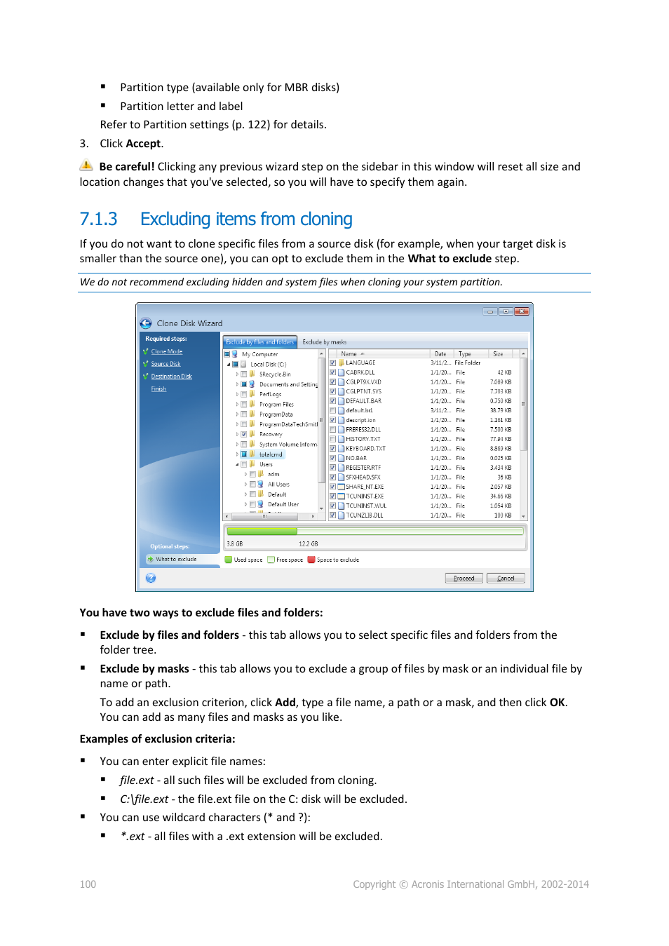 3 excluding items from cloning, Excluding items from cloning | Acronis True Image 2015 - User Guide User Manual | Page 100 / 146