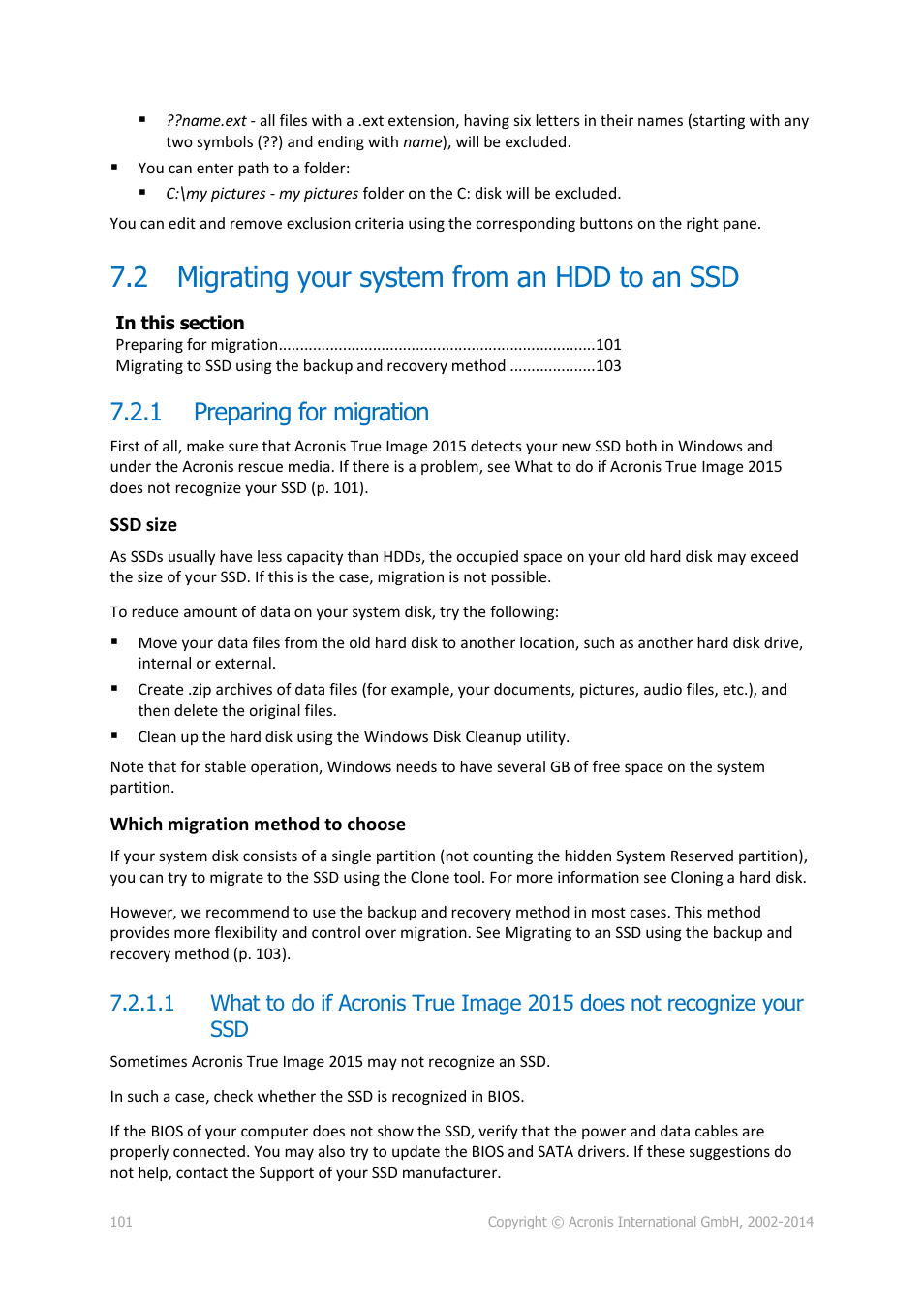 2 migrating your system from an hdd to an ssd, 1 preparing for migration, Migrating your system from an hdd to an ssd | Preparing for migration | Acronis True Image 2015 - User Guide User Manual | Page 101 / 146