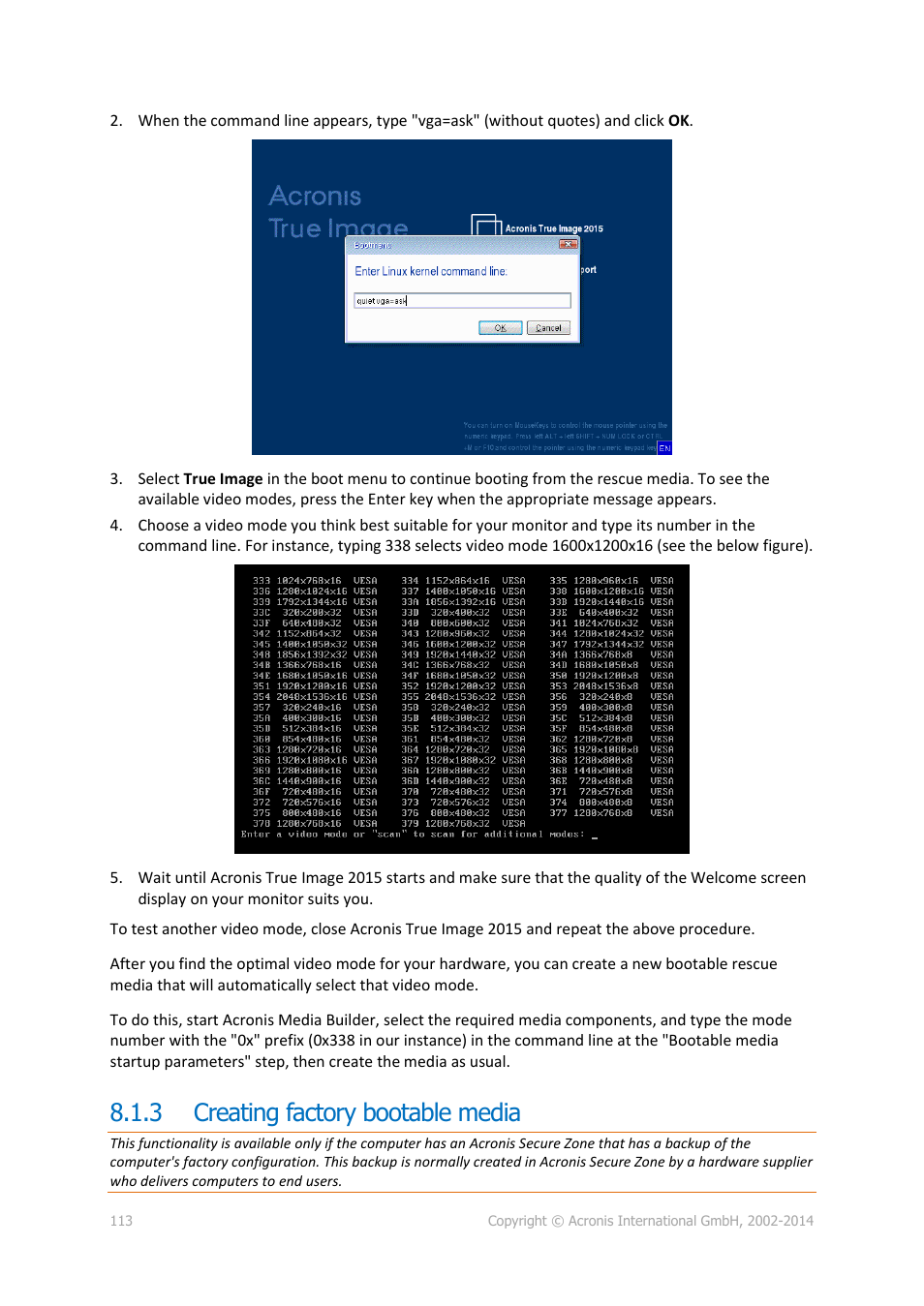 3 creating factory bootable media, Creating factory bootable media | Acronis True Image 2015 - User Guide User Manual | Page 113 / 146