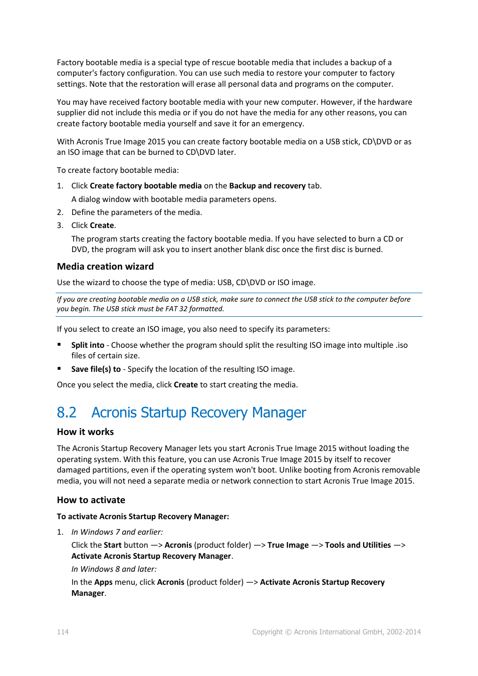 2 acronis startup recovery manager, Acronis startup recovery manager | Acronis True Image 2015 - User Guide User Manual | Page 114 / 146