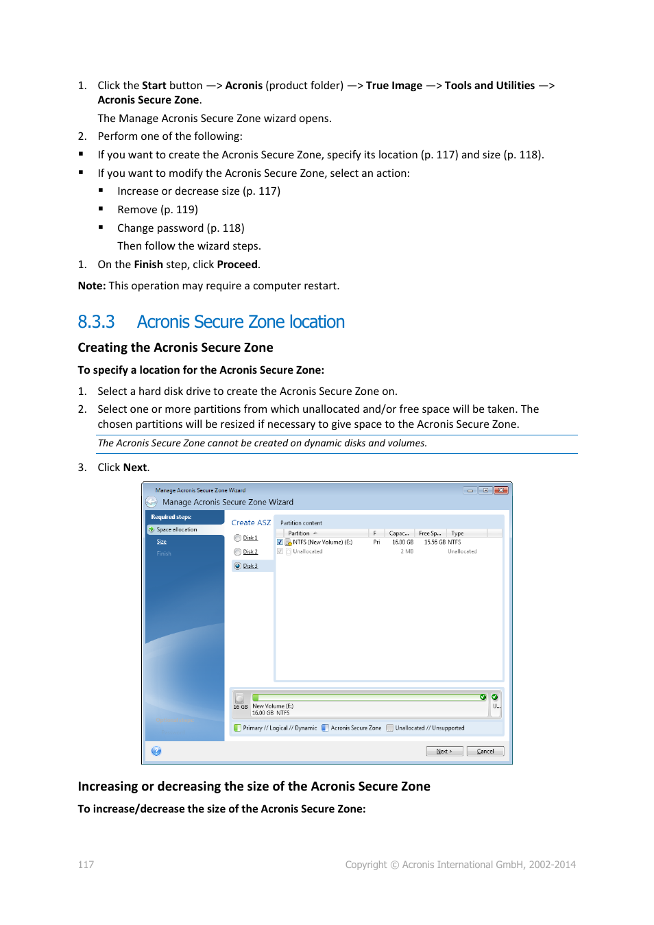 3 acronis secure zone location, Acronis secure zone location | Acronis True Image 2015 - User Guide User Manual | Page 117 / 146