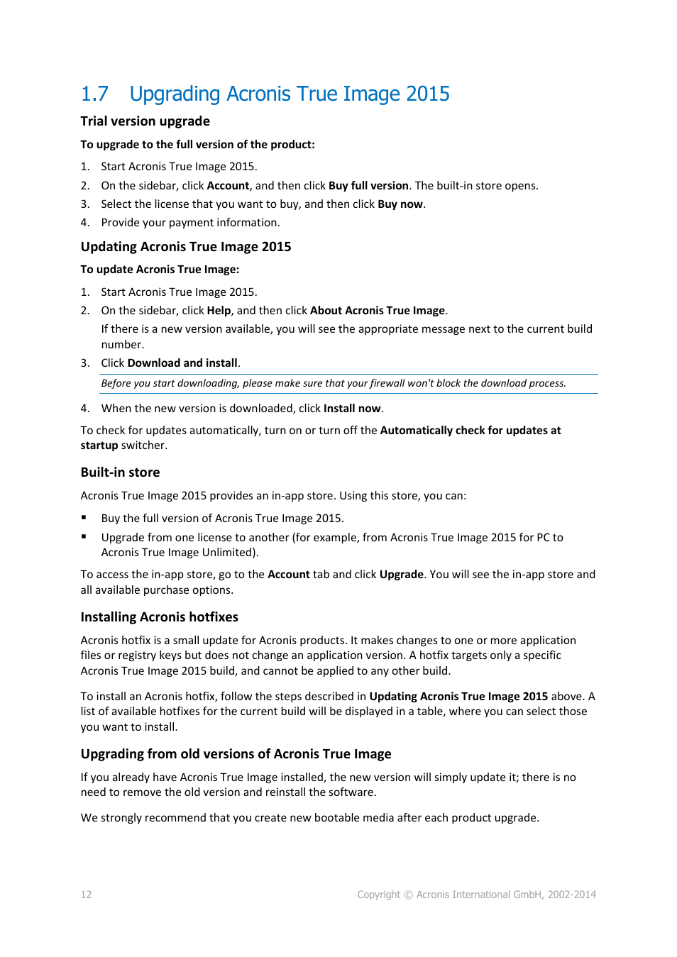 7 upgrading acronis true image 2015, Upgrading acronis true image 2015 | Acronis True Image 2015 - User Guide User Manual | Page 12 / 146