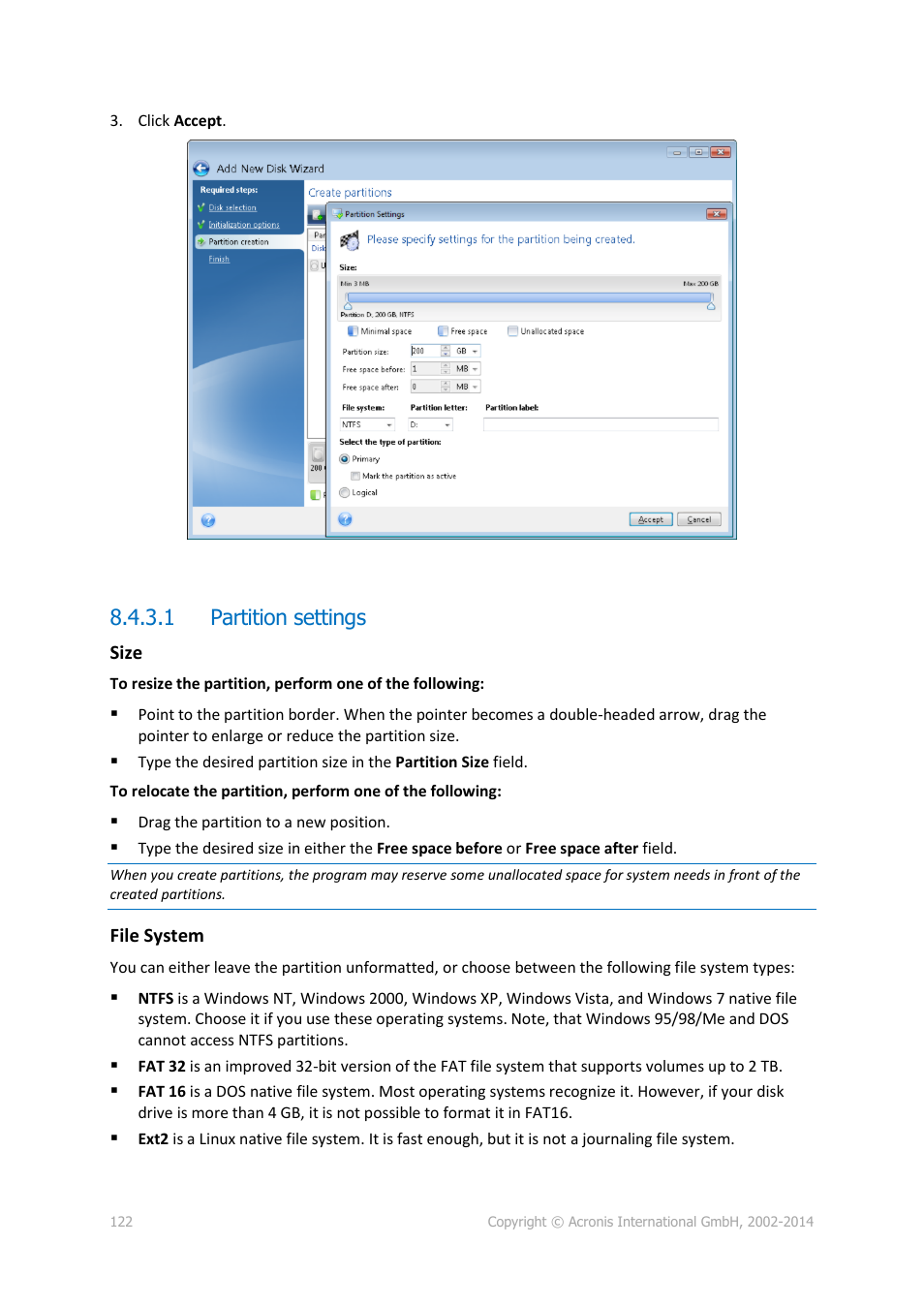 1 partition settings | Acronis True Image 2015 - User Guide User Manual | Page 122 / 146