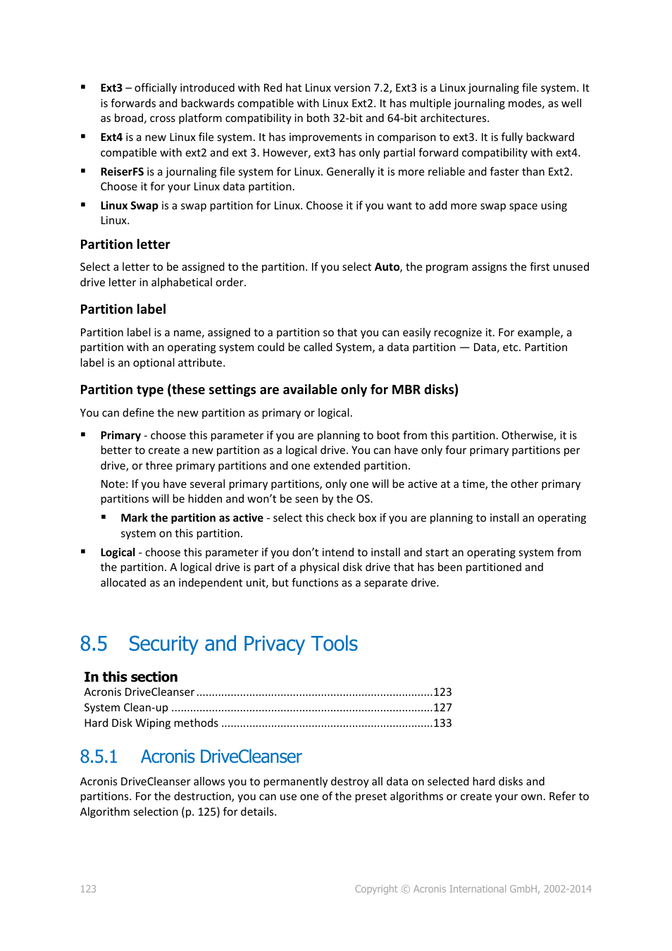 5 security and privacy tools, 1 acronis drivecleanser, Security and privacy tools | Acronis drivecleanser | Acronis True Image 2015 - User Guide User Manual | Page 123 / 146