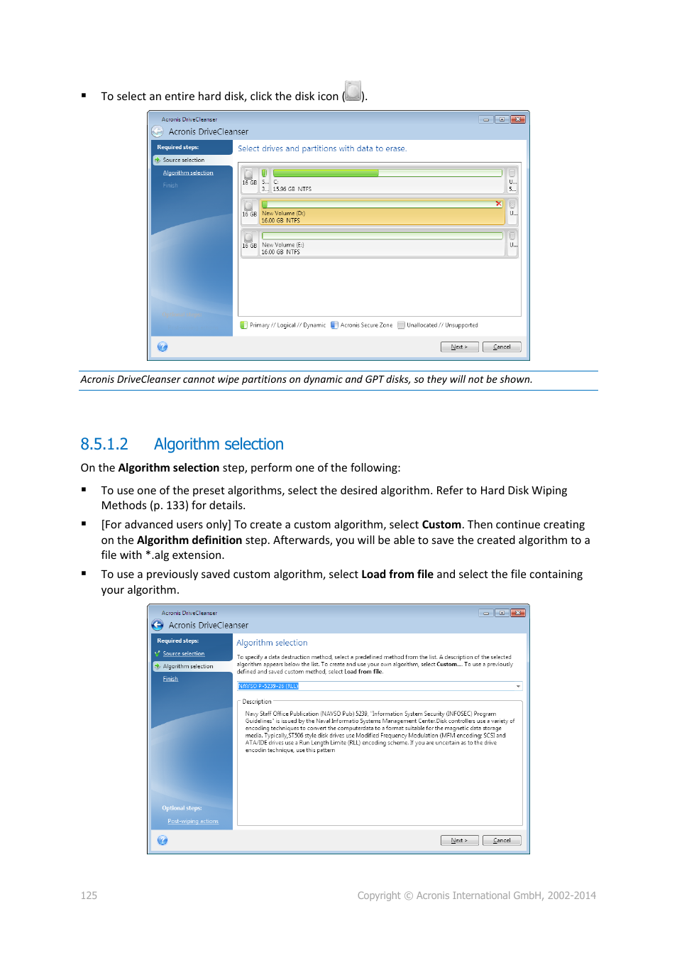 2 algorithm selection | Acronis True Image 2015 - User Guide User Manual | Page 125 / 146