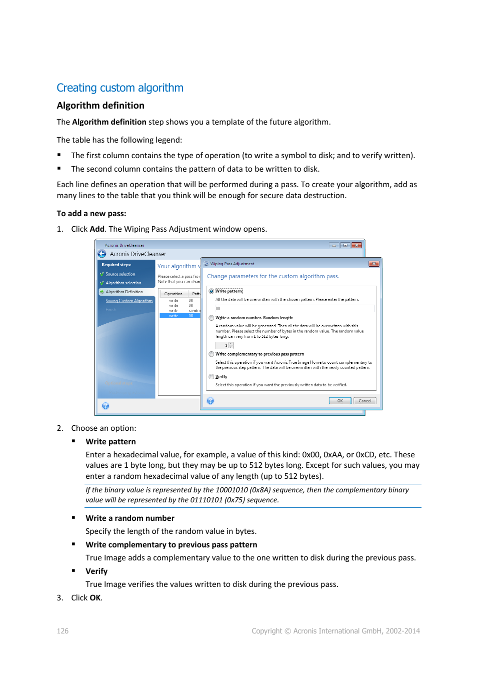 Creating custom algorithm | Acronis True Image 2015 - User Guide User Manual | Page 126 / 146