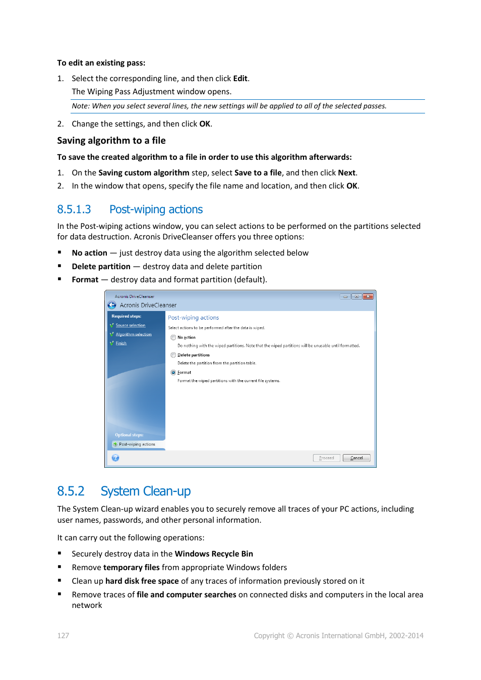 3 post-wiping actions, 2 system clean-up, System clean-up | Acronis True Image 2015 - User Guide User Manual | Page 127 / 146