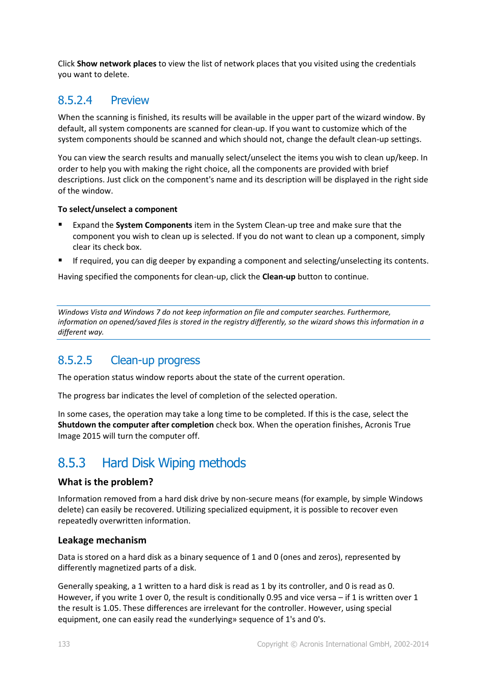 4 preview, 5 clean-up progress, 3 hard disk wiping methods | Hard disk wiping methods | Acronis True Image 2015 - User Guide User Manual | Page 133 / 146