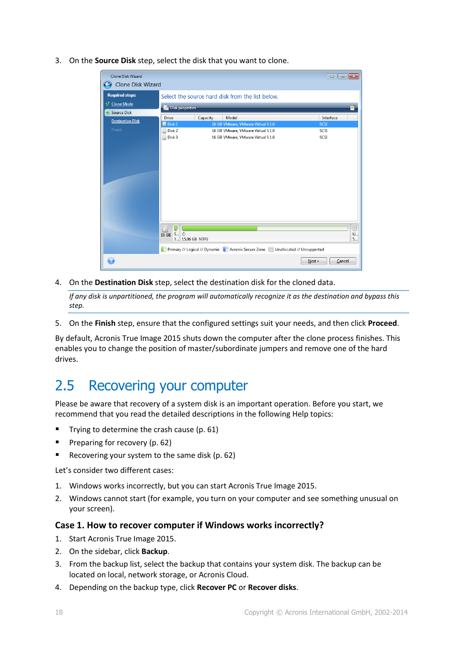 5 recovering your computer, Recovering your computer | Acronis True Image 2015 - User Guide User Manual | Page 18 / 146