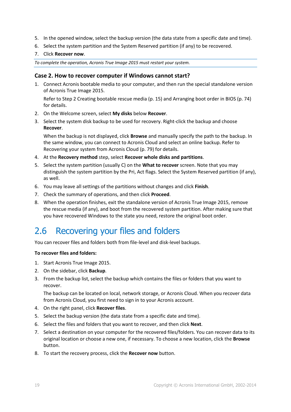 6 recovering your files and folders, Recovering your files and folders | Acronis True Image 2015 - User Guide User Manual | Page 19 / 146