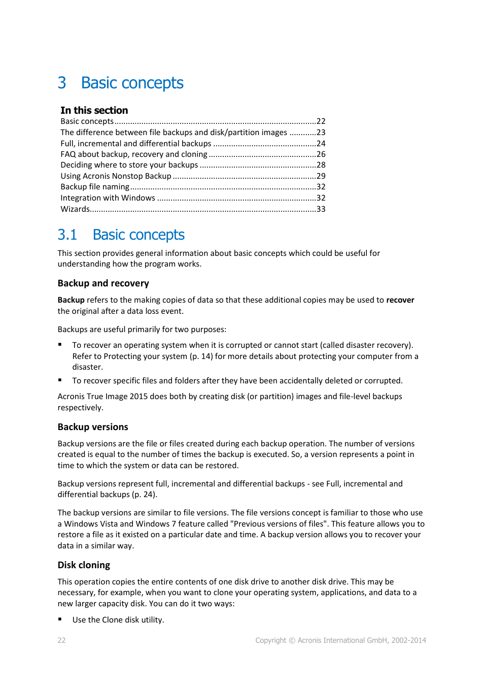 3 basic concepts, 1 basic concepts, Basic concepts | Acronis True Image 2015 - User Guide User Manual | Page 22 / 146