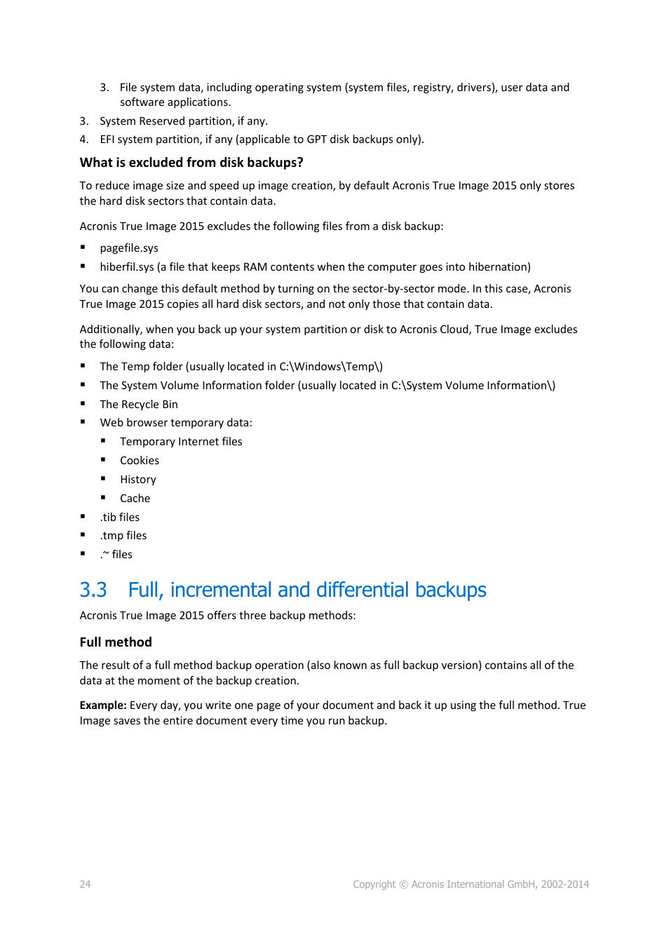 3 full, incremental and differential backups, Full, incremental and differential backups, P. 24) | Acronis True Image 2015 - User Guide User Manual | Page 24 / 146