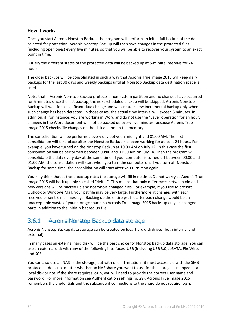 1 acronis nonstop backup data storage, Acronis nonstop backup data storage | Acronis True Image 2015 - User Guide User Manual | Page 30 / 146