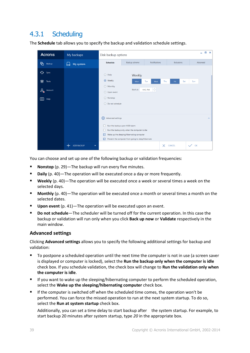 1 scheduling, Scheduling, P. 39) | Acronis True Image 2015 - User Guide User Manual | Page 39 / 146