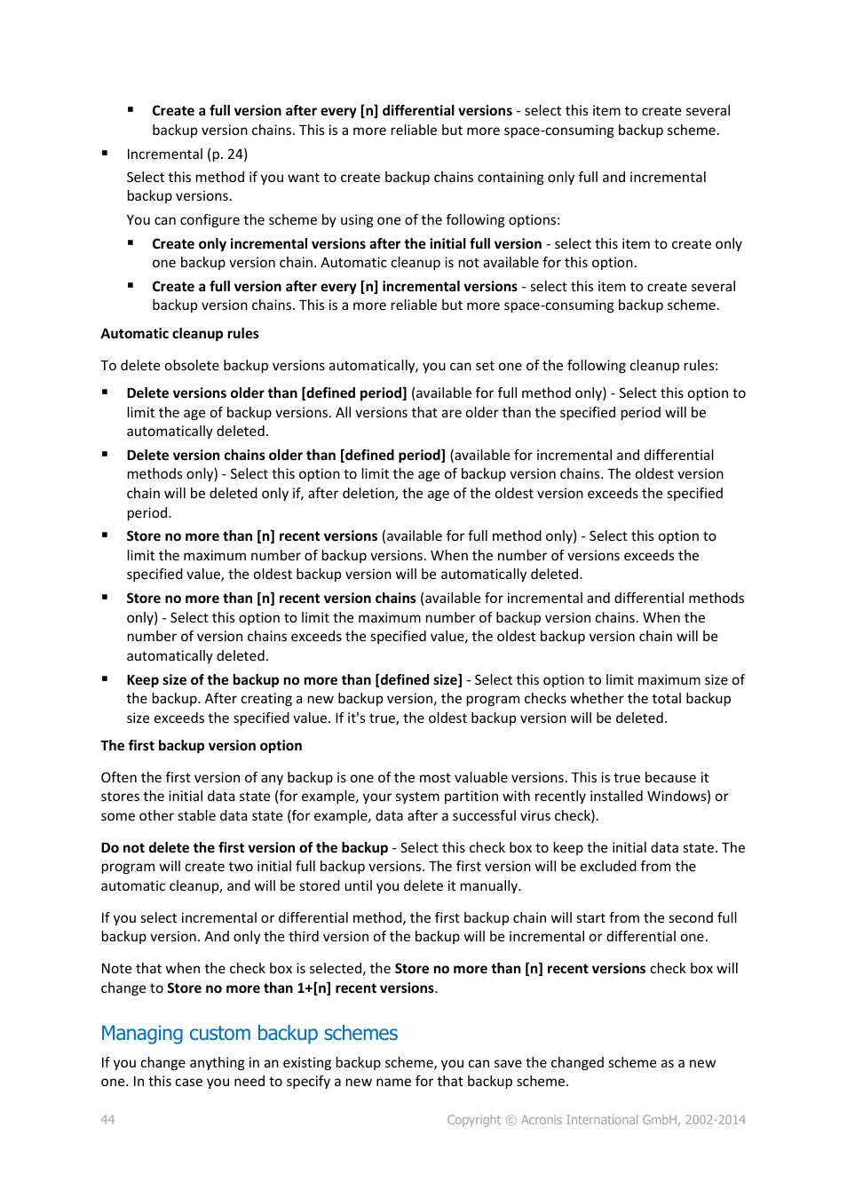 Managing custom backup schemes | Acronis True Image 2015 - User Guide User Manual | Page 44 / 146