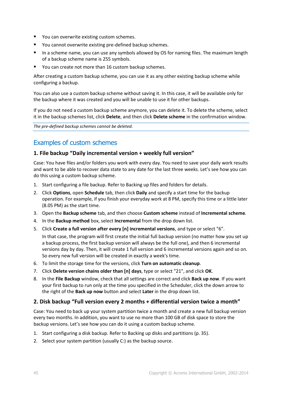 Examples of custom schemes | Acronis True Image 2015 - User Guide User Manual | Page 45 / 146