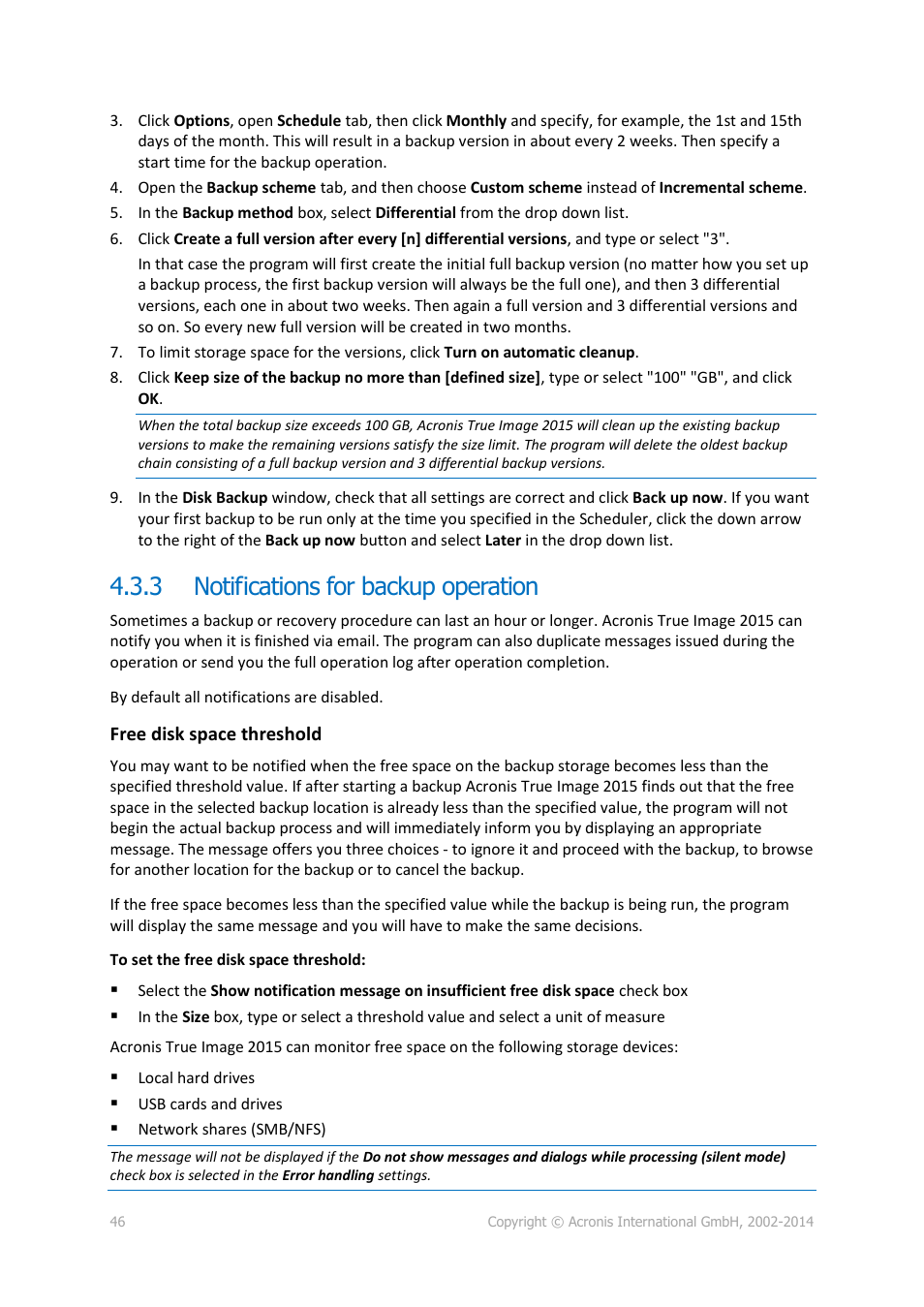 3 notifications for backup operation, Notifications for backup operation | Acronis True Image 2015 - User Guide User Manual | Page 46 / 146