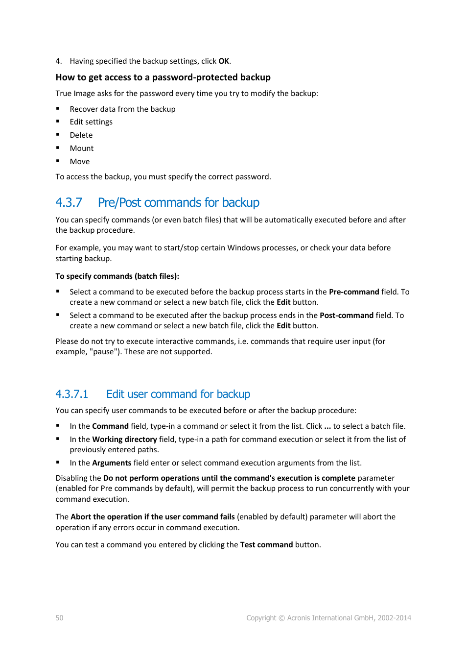 7 pre/post commands for backup, 1 edit user command for backup, Pre/post commands for backup | Acronis True Image 2015 - User Guide User Manual | Page 50 / 146
