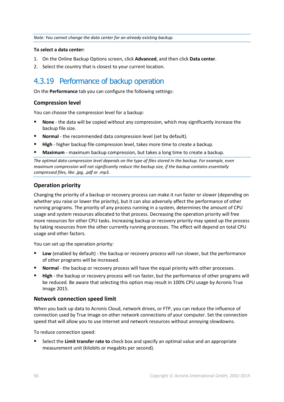 19 performance of backup operation, Performance of backup operation | Acronis True Image 2015 - User Guide User Manual | Page 56 / 146