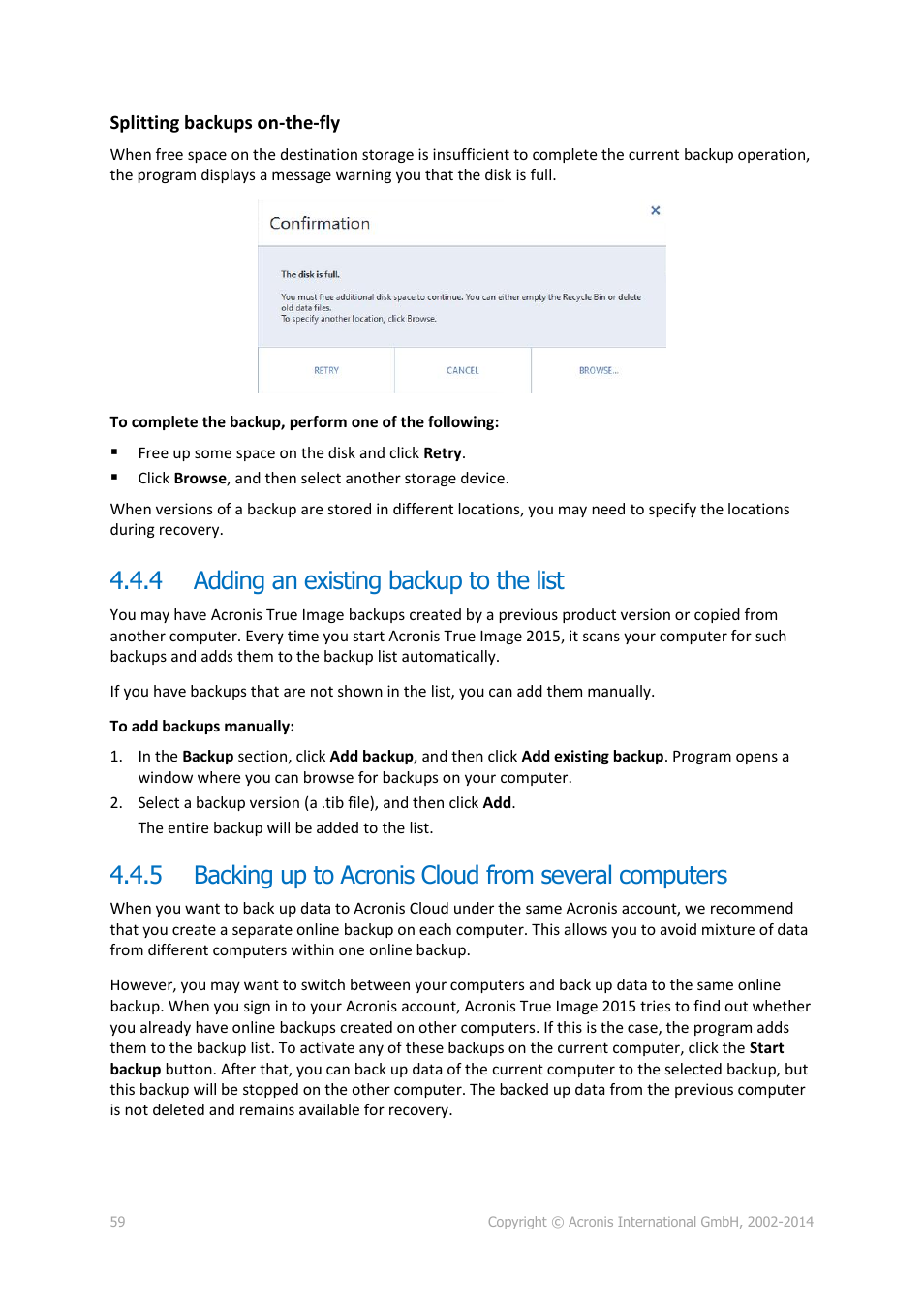 4 adding an existing backup to the list, Adding an existing backup to the list, Backing up to acronis cloud from several computers | Acronis True Image 2015 - User Guide User Manual | Page 59 / 146