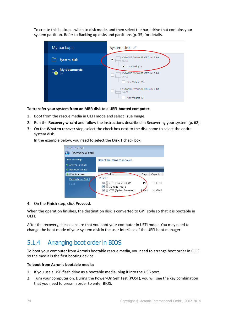 4 arranging boot order in bios, Arranging boot order in bios, P. 74) | Acronis True Image 2015 - User Guide User Manual | Page 74 / 146