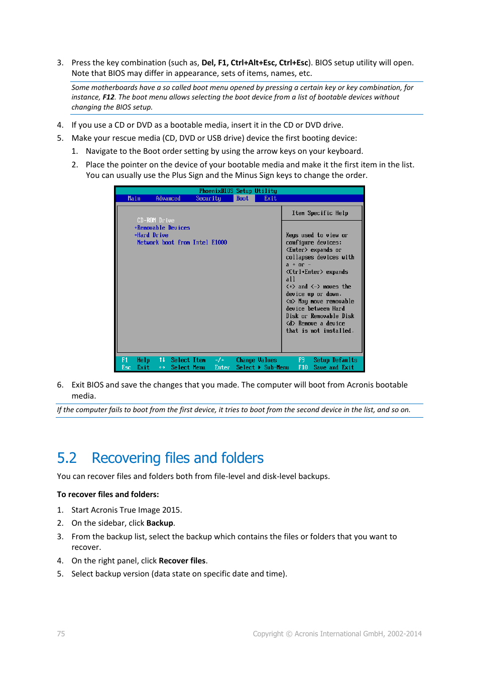 2 recovering files and folders, Recovering files and folders | Acronis True Image 2015 - User Guide User Manual | Page 75 / 146